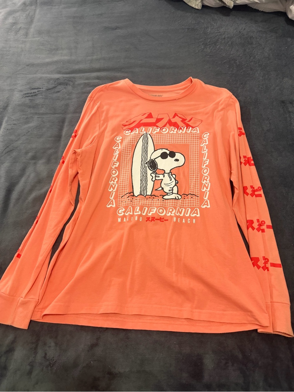 Peanuts Coral Snoopy Surf Long-Sleeve Tee